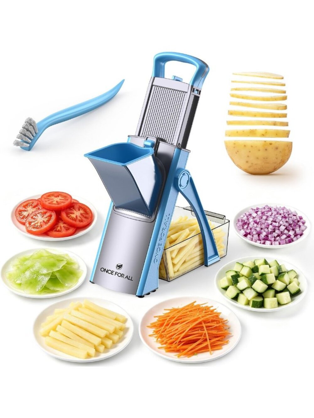 ONCE FOR ALL Upgrade Safe Mandoline Slicer Plus, Bigger Size, SkyBlue